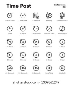 Time Lapse and Clock Vector Line Icons on white background. Cuckoo Clock, 24 hours, Meeting, Task in Time. Pixel Perfect