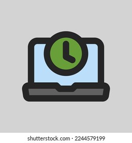 Time-Laptop-Symbol in vollem Line-Stil, Verwendung für Website-Mobile-App-Präsentation