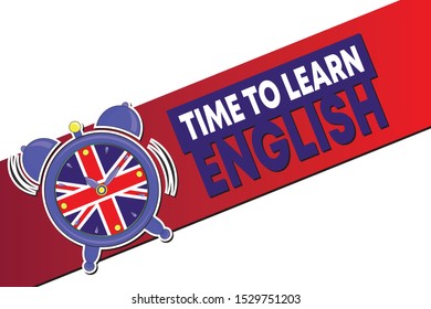 Time to learn english - Alarm clock with british flag on clock face - learning concept