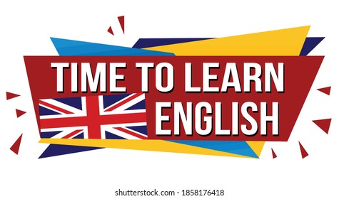 Time to learn english banner design on white background, vector illustration
