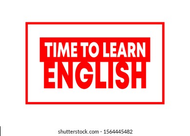 Time to learn english  - learning concept. Red vector isolated illustration on white background