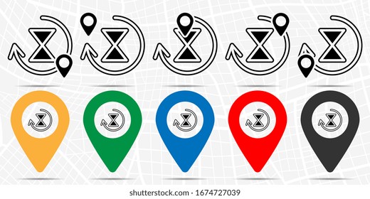 Icono de tiempo izquierdo en el conjunto de ubicaciones. Glifo simple, elemento de ilustración plana de iconos de tema de tiempo