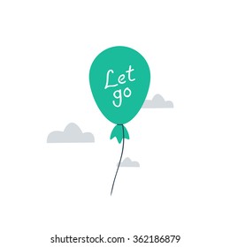 It is time to let go, slogan illustration, green toy air balloon