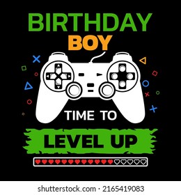 Time to level up vector , Birthday Boy Gamer illustration, Video Games