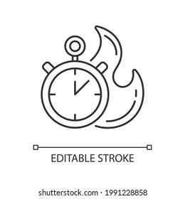 Time limit linear icon. Fast procedure. Urgent task. Timer with alarm. Limited offer. Thin line customizable illustration. Contour symbol. Vector isolated outline drawing. Editable stroke