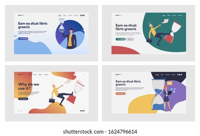 Time limit set. Managers holding hourglass, slipping and falling. Flat vector illustrations. Time management, business, deadline concept for banner, website design or landing web page