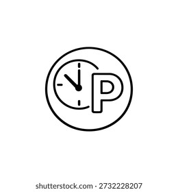 Time limited parking icon black and white vector illustration for parking zone and traffic sign design