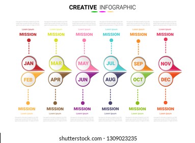 Time line 1 year, 12 months, Timeline infographics design vector 12 steps and Presentation business can be used for Business concept with 12 options, steps or processes.