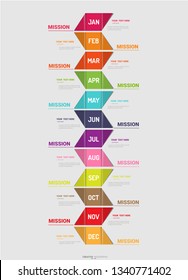 Time line for 1 year, 12 months, Timeline infographics design vector 12 steps and Presentation business can be used for Business concept with 12 options, steps or processes.