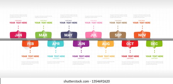 Time line for 1 year, 12 months, Timeline infographics design vector 12 steps and Presentation business can be used for Business concept with 12 options, steps or processes.