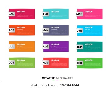 Time line for 1 year, 12 months, Timeline infographics design vector 12 steps and Presentation business can be used for Business concept with 12 options, steps or processes. 