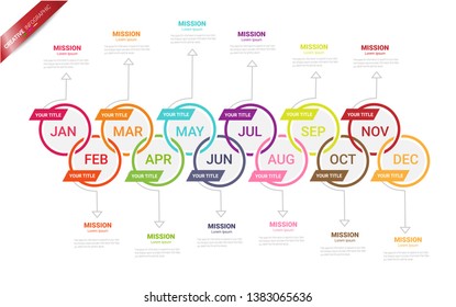 Time line for 1 year, 12 months, Timeline infographics design vector 12 steps and Presentation business can be used for Business concept with 12 options, steps or processes. 