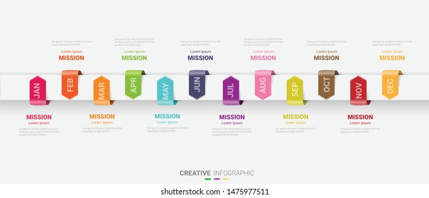 Time line for 1 year, 12 months, infographics month planner design vector 12 steps and Presentation business can be used for Business concept with 12 options, steps or processes. 