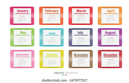 Time line for 1 year, 12 months, infographics month planner design vector 12 steps and Presentation business can be used for Business concept with 12 options, steps or processes. 