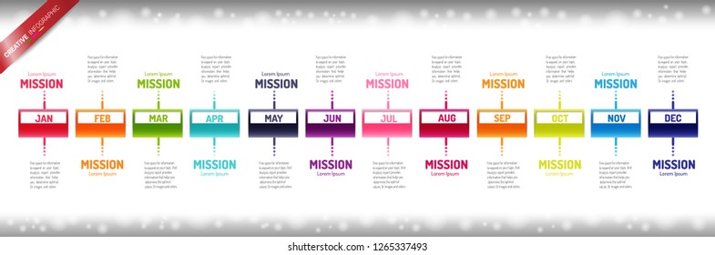 Time line 1 year, Timeline business for 12 months, 1 year, Timeline infographics design vector and Presentation business can be used for Business concept with 12 options, steps or processes.