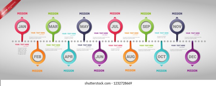 Time line 12 months, Year planner, 12 months, 1 year, Timeline infographics design vector and Presentation business can be used for Business concept with 12 options, 