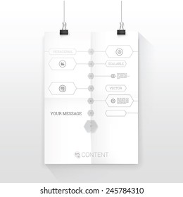 Time Line BluePrint Style Vector Graph Black and White Composition. A4 Sheet Mock Up in CMYK Color Mode