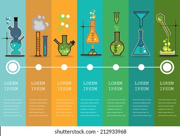 Time line with Chemistry laboratory infographic flat elements vector illustration.