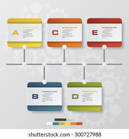 time line description. 5 steps timeline infographic with global map background for business design.