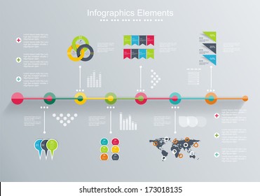 Time Line Design Template With Paper Tags. Idea To Display Information,  Steps For Industrial Factory, Ranking And Statistics.