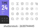 Time Line Editable Icons set. Vector illustration in modern thin line style of clock related icons: timer, stopwatch, alarm, and more. Isolated on transparent background.