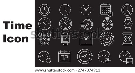 Time Line Editable Icons set. Vector illustration in modern thin line style of clock related icons: timer, stopwatch, alarm, and more. Isolated on transparent background