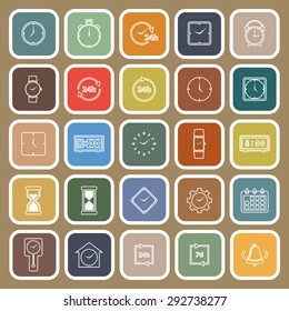 Time line flat icons on brown background, stock vector