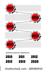 Time line with gears and arrows. Empty frames for own text.  alternative years caption for change. Infographic template for business presentation, marketing, internet. EPS10 vector.