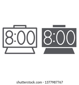Time line and glyph icon, clock and hour, digital watch sign, vector graphics, a linear pattern on a white background, eps 10.