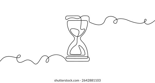 Time line hourglass continuous glass hour sand one watch clock icon. Hourglass line drawing linear past outline illustration abstract concept art vector logo background sandglass wait single countdown