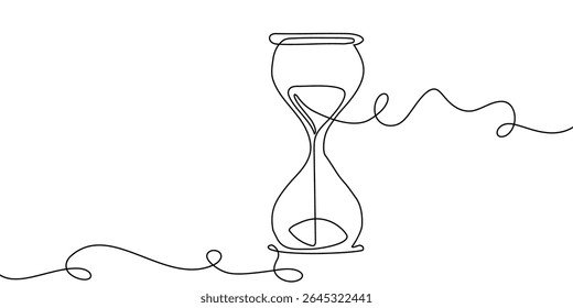 Time line hourglass sand glass continuous hour one watch clock icon. Hourglass line drawing past outline illustration abstract concept art vector logo background sandglass linear wait single countdown