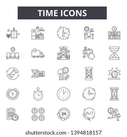 Time line icon signs.  Linear vector outline illustration set concept.