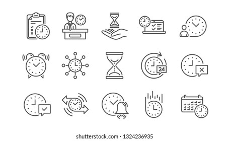 Time line icons. Calendar, Time management and Delivery. Hourglass linear icon set.  Vector