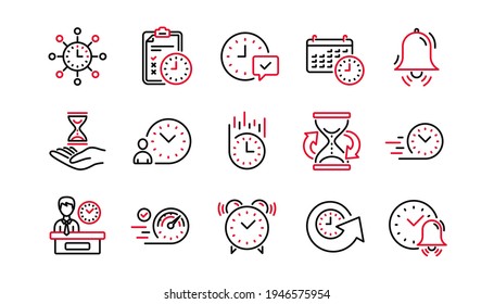 Time line icons. Calendar, Time management and Delivery. Hourglass linear icon set. Linear set. Quality line set. Vector