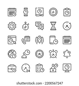 Time line icons. Outline symbols. Vector line icons set