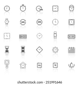 Time line icons with reflect on white background, stock vector