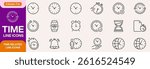 Time line icons set. Timer, alarm clock, wristwatch, smart watch, hourglass, schedule calendar vector illustration. Outline signs about notification. Editable Strok