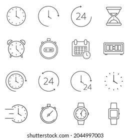 Time line icons. Types of alarms clocks, timers and watches set. Premium pack of icons in trendy style. Vector illustration. Eps10