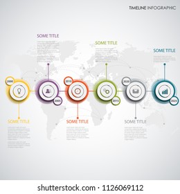 Time line info graphic with abstract design round pointers