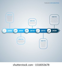 Time line info graphic with abstract pointers in blue design