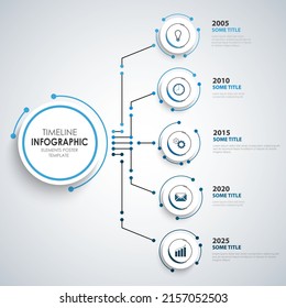 Time line info graphic with abstract circular pointers in blue white design