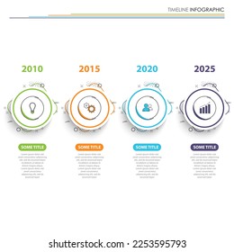 Gráfico de información de línea de tiempo con círculos de diseño de color abstracto rayas vectoriales