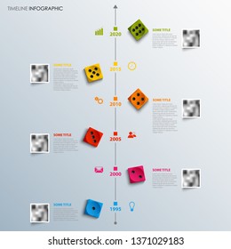 Time line info graphic with colored playing dice template