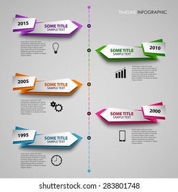 Time line info graphic with colored folded pointers template