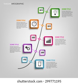 Time line info graphic with colored squares design template