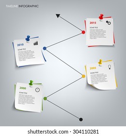 Time line info graphic with colored note paper template