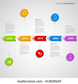 Time line info graphic with colored arrows design template