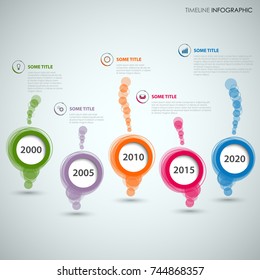 Time line info graphic with colored abstract round speech bubbles