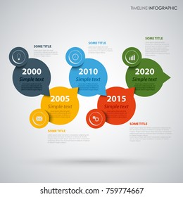 Time line info graphic with colored round design pointers