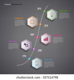 Time line info graphic with colorful hexagons template